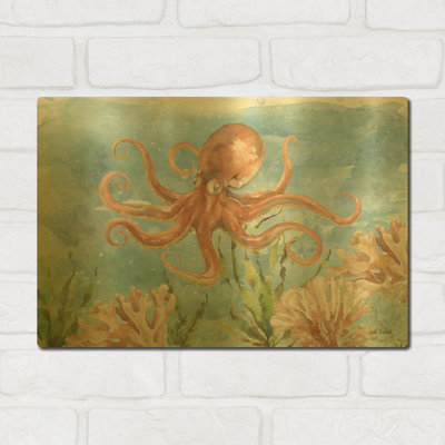 « La vie sous-marine 4 » de Leslie Trimbach, tableau mural en métal doré, 40,6 cm x 30,5 cm