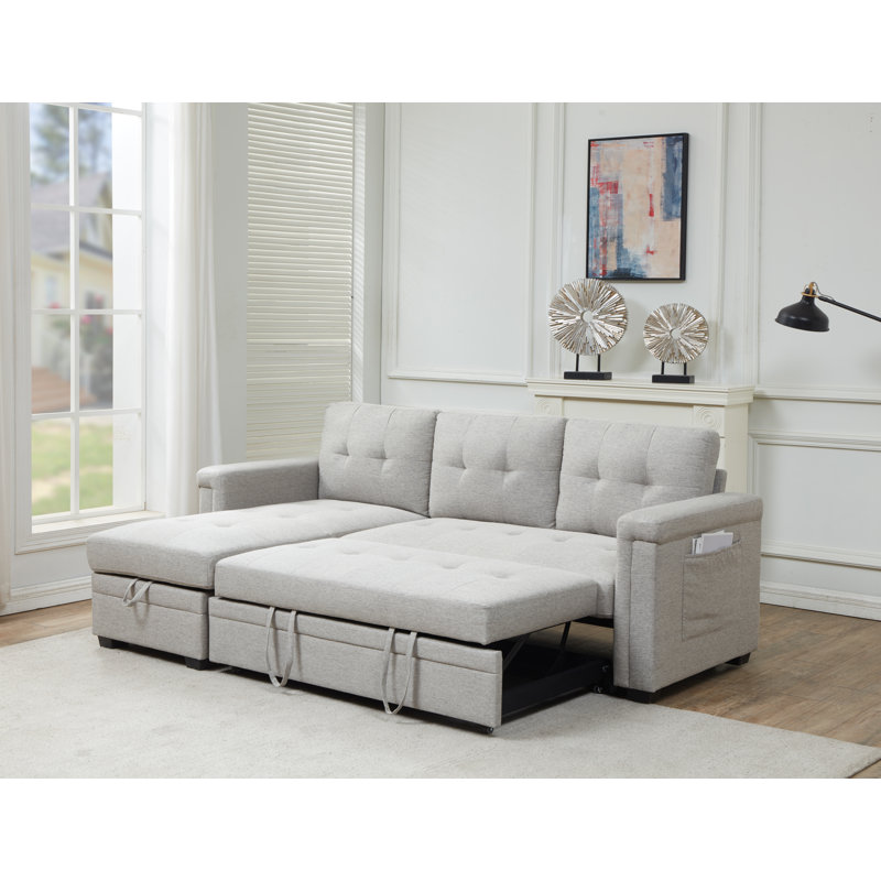 Raiyna Upholstered L-Shaped Sectional Reversible, Gray Polyester Blend