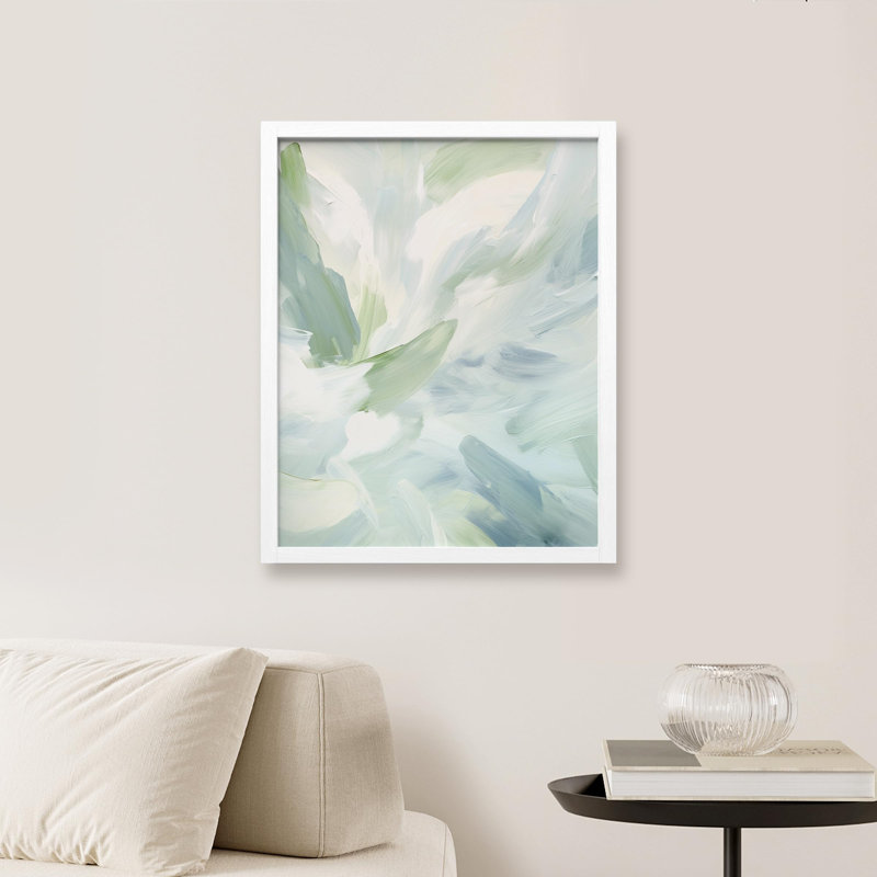 " Pale Green And Blue Brushstrokes ", White, 16" H x 12" W