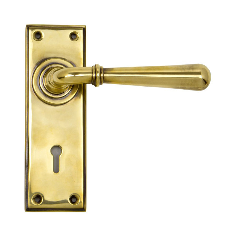 Newbury Lock Door Handle Kit, Aged Brass