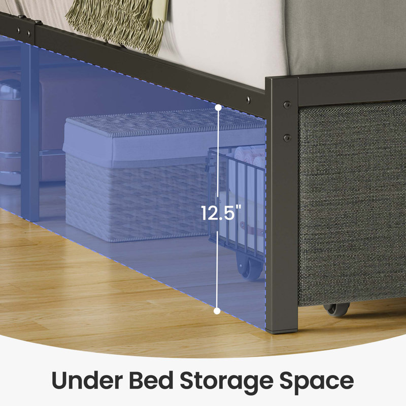 Pattani Bed Frame with Inclined Headboard, Upholstered Bed with Charging Station and RGB LED Lights, King