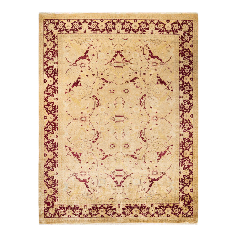 Tapis ivoire noué à la main de conception unique 9 pi 2 po x 12 pi 1 po Keenan