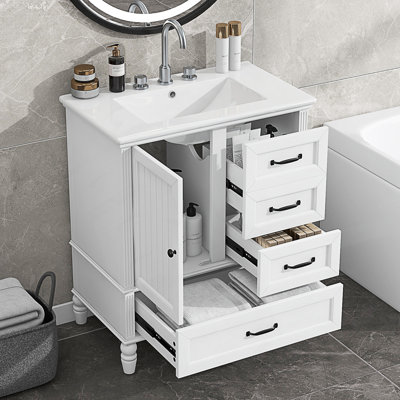 Bathroom Vanity With Sink, Bathroom Cabinet With A Door And Three Drawers, Accent Cabinet