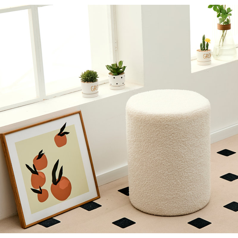 Upholstered Pouf, White