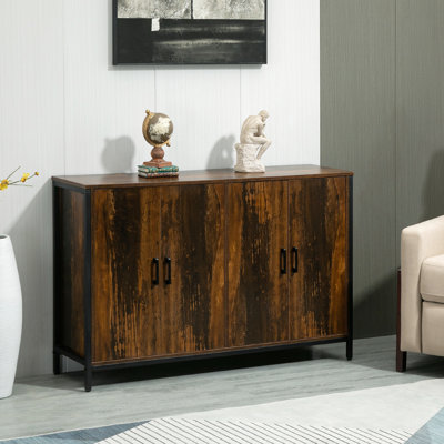 Industrial Buffet Cabinet With Doors By . Rustic Brown Texture. Adjustable Shelves For Custom Storage. Perfect Kitchen, Coffee Bar, Entry. Built And Steel. 47.25" W X 13" D 30.25" H Style , Brown.