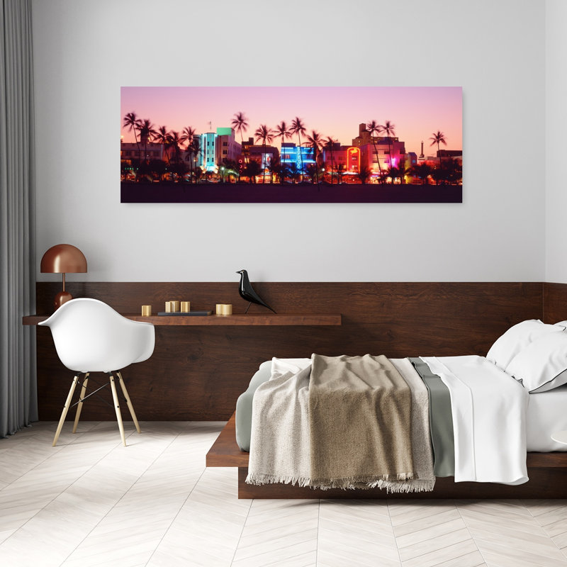 Nuit, Ocean Drive, Miami Beach, Floride, États-Unis, palmier abstrait, art mural, plage, H 20 po x l 60 po