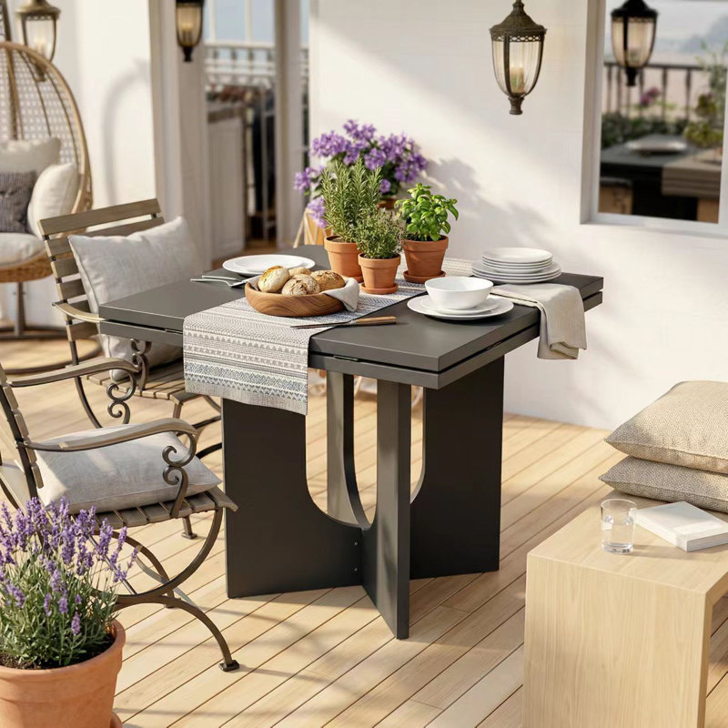 47.2" Black Woodgrain Patio Folding Dining Table