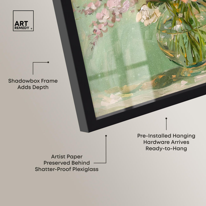 Vase et verdure, boîte à ombre, impression de cowboy tendance par Art Remedy, H 13 po x l 13 po, Noir