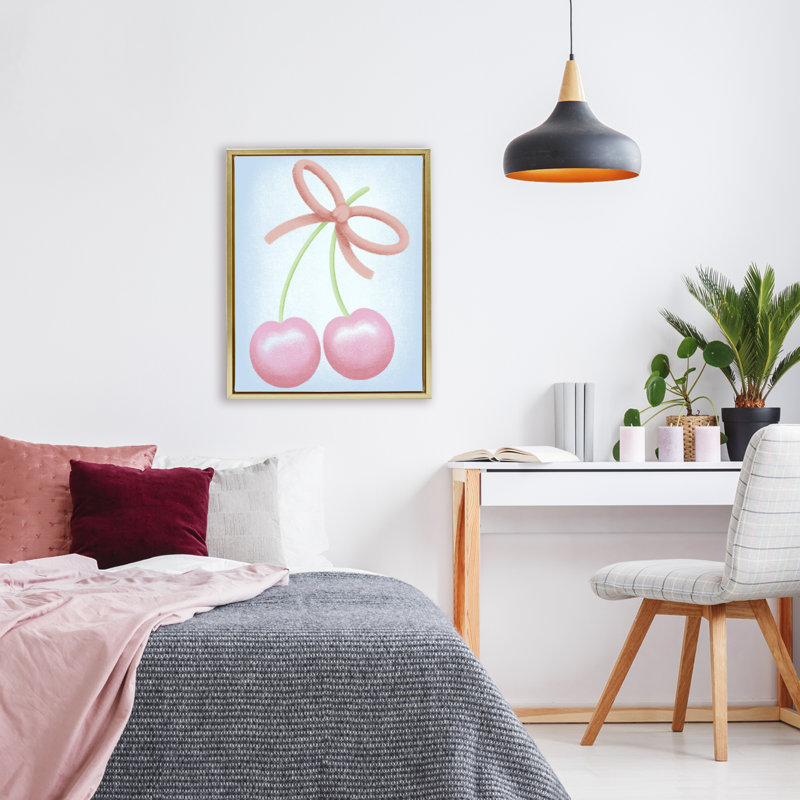 Cadre flottant cerises et arc rond, design par Marcus Prime, H 31 po x l 25 po, Cadre flottant métallique doré
