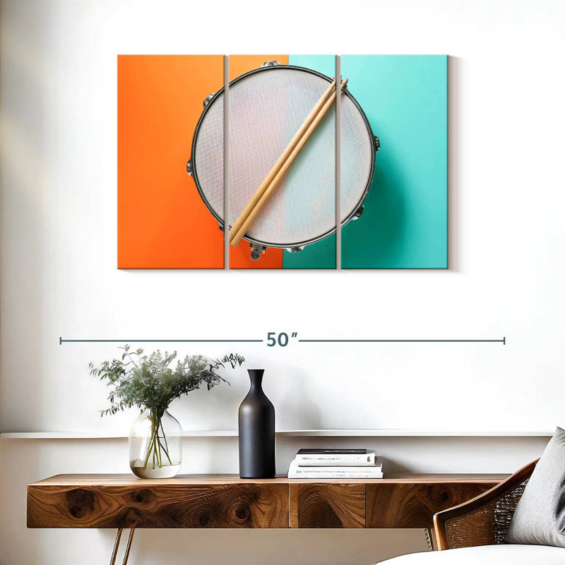 Drum And Sticks On Table, 24" H x 38" W