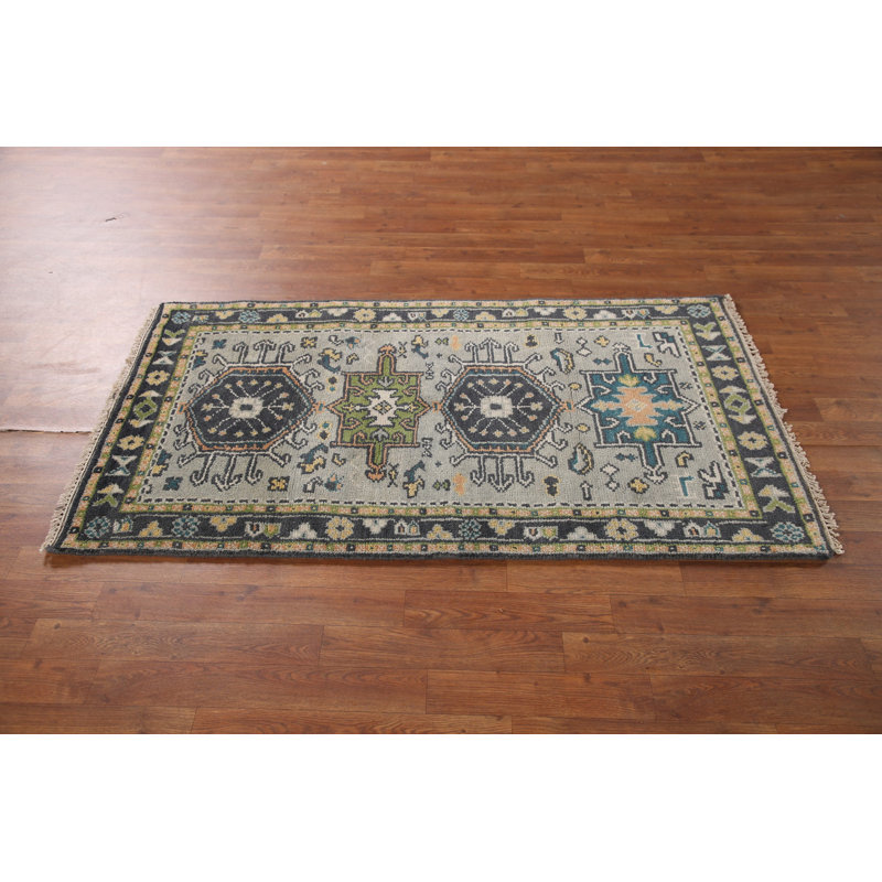 Tapis géométrique traditionnel en laine indien 3 x 5