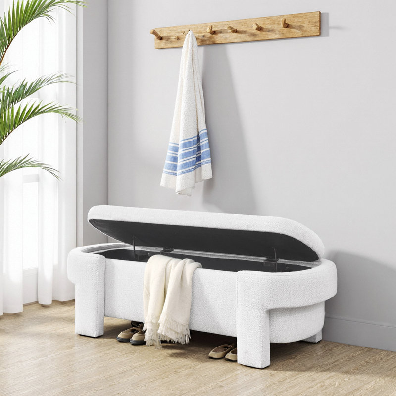 Élégant banc de rangement en lin beige avec sièges confortables pour le hall d'entrée et le salon, White