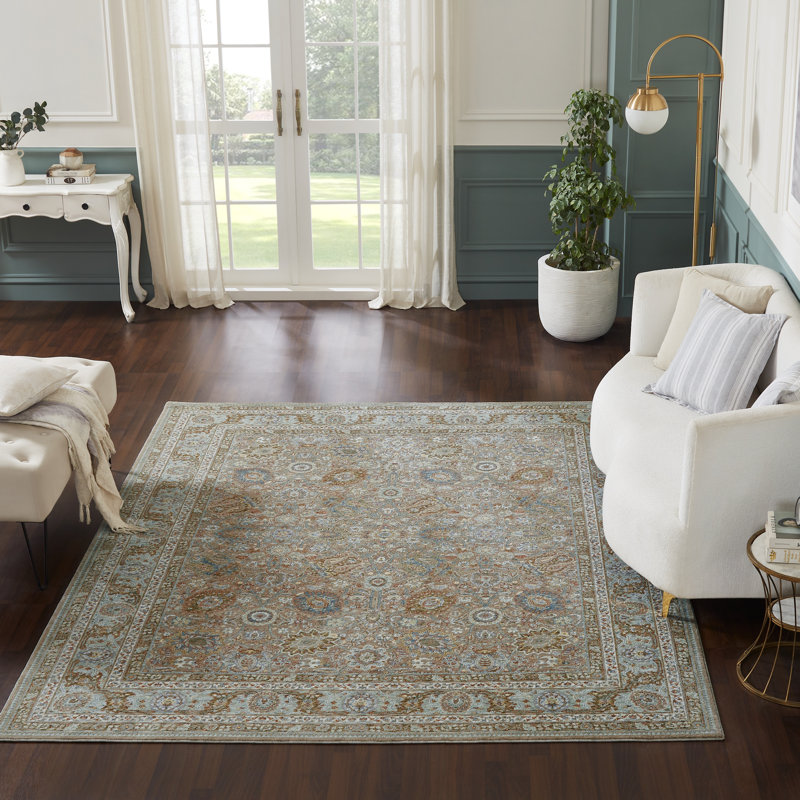 Narooma Rose Taupe Medallion Area Rug, Rectangle 5'6" x 8'6", Beige/Teal
