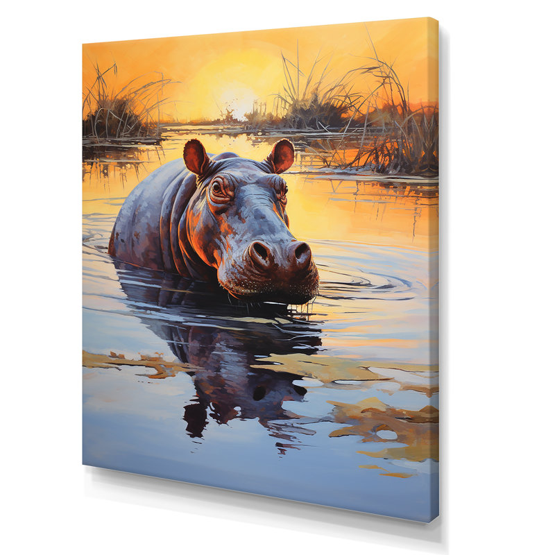 Hippopotame, roi de la savane 1 - Hippopotame, art mural, Toile tendue, H 32 po x l 16 po x P 1 po