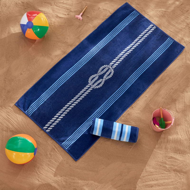Navy and Royal Blue Knot & Stripe Cotton Beach Towels, 2 Pack - 30" x 60"