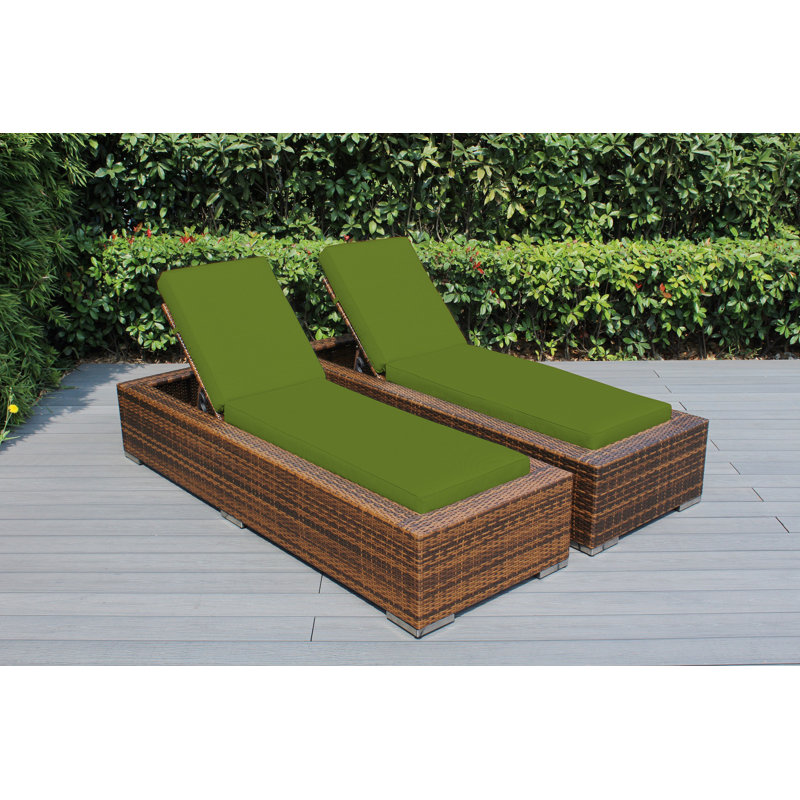 Chaise longue d'extérieur en osier Billyjo - sans assemblage, Sunbrella ara, Mélange de bruns