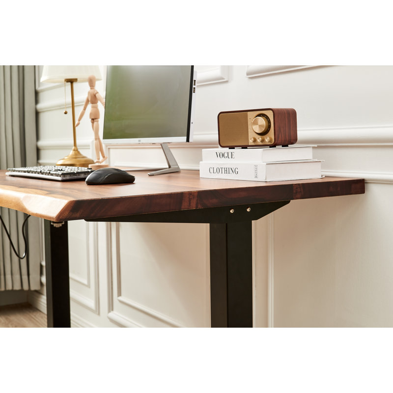  Adjustable Standing Desk with South American Walnut, Live Edge Desk, Black, 29.5" H x 46" W x 24" D
