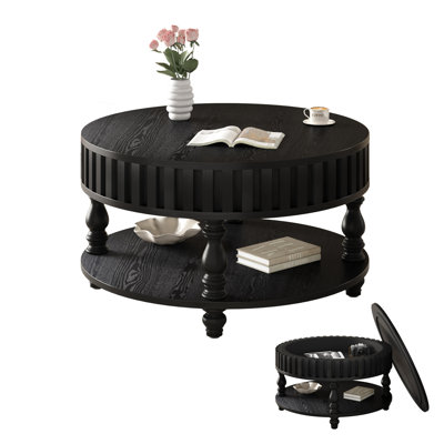 Table basse ronde moderne noire avec rangement caché - Table de salon Mid-Century