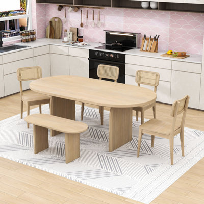 6-Piece Wooden Oval Dining Table Set