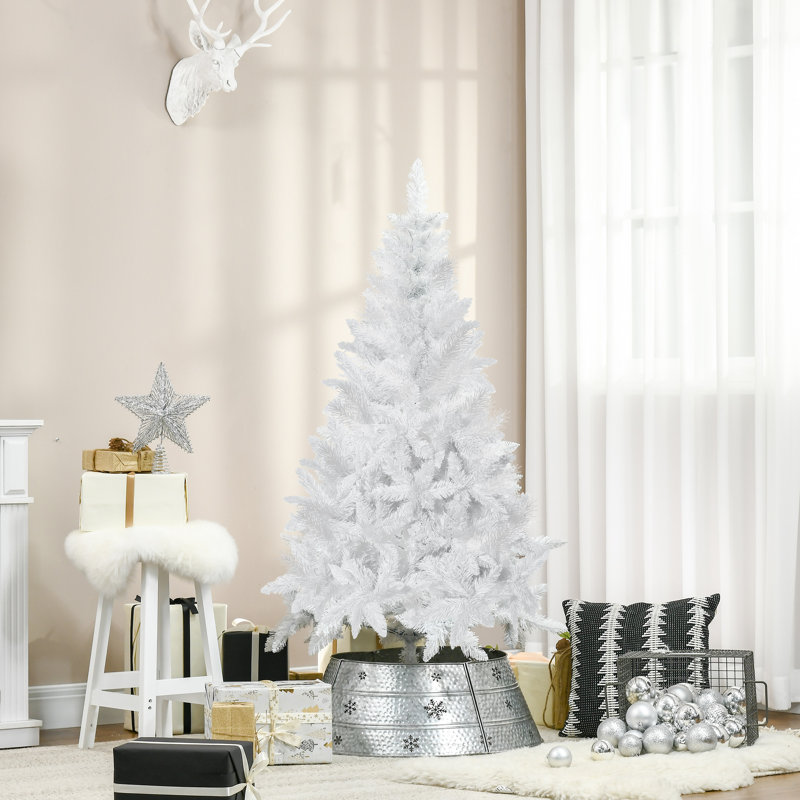 Arbre de Noël artificiel Holiday Aisle® avec branches réalistes en pin, ouverture automatique, pour la décoration intérieure, blanc