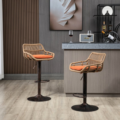 Tabourets de bar réglables de 2 po orange, pivotant avec repose-pieds, cuisine et salle à manger, base en métal robuste, poids moderne de 250 lb maximum, chaises de salle à manger, capacité