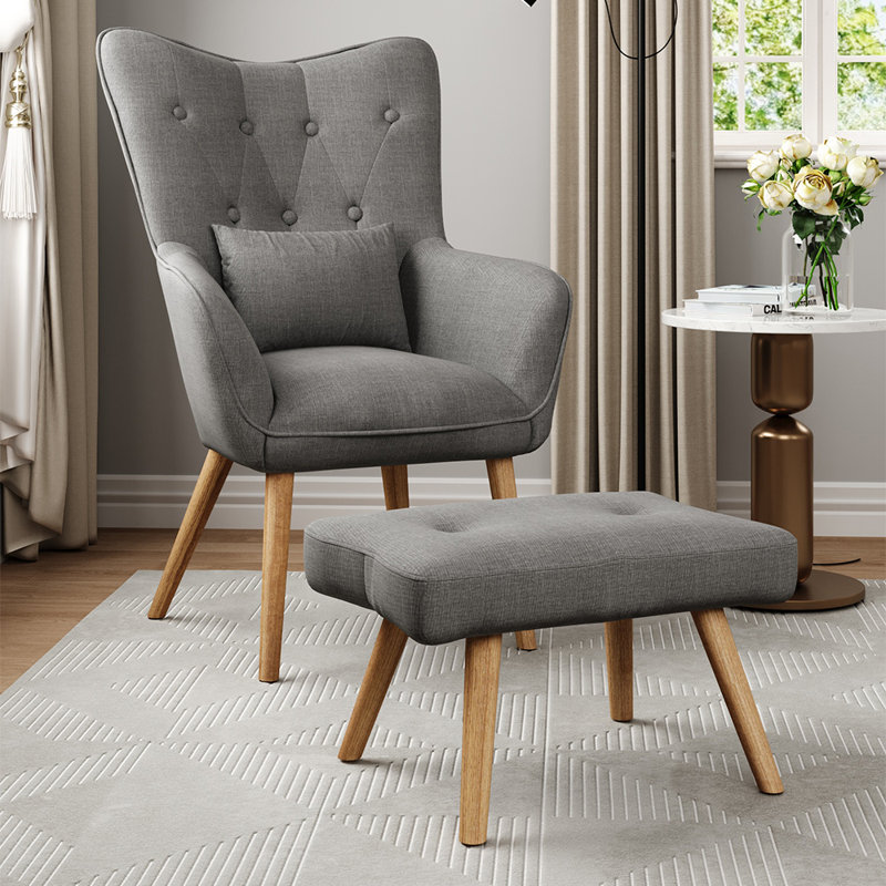 Hraztan Velvet Armchair with Footstool, Grey