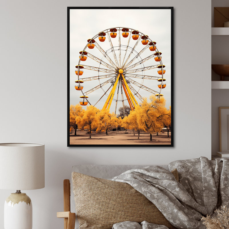«Yellow Ferris Wheel Circus Dreams», reproduction sur toile, Cadre flottant noir, H 32 po x l 16 po x P 1 po