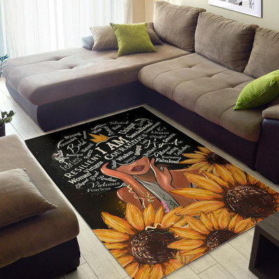 Tapis jaune / noir / brun en polyester noué à la main 2 pi x 3 pi Euphemie