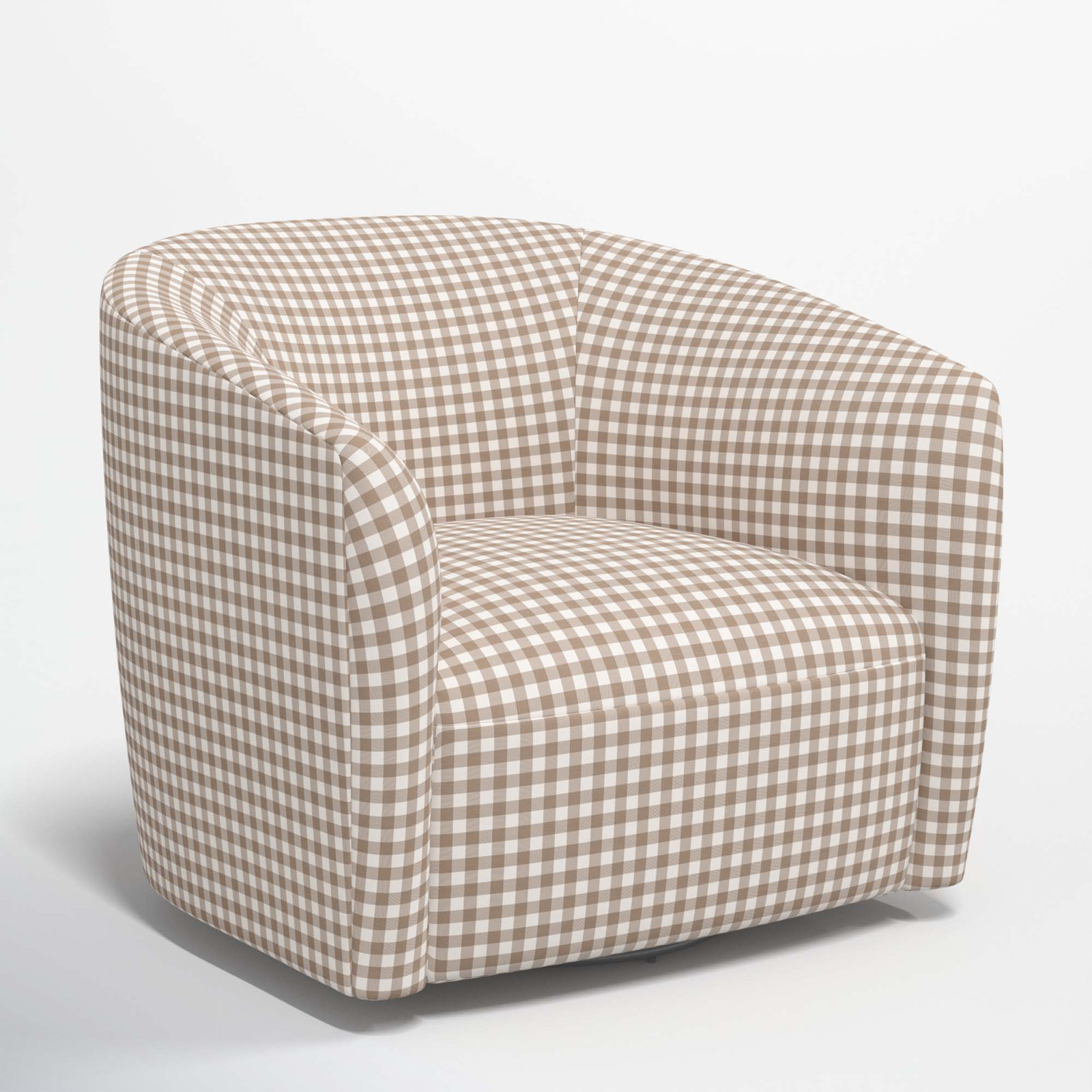 Marita Upholstered Swivel Barrel Chair, Classic Gingham Tan