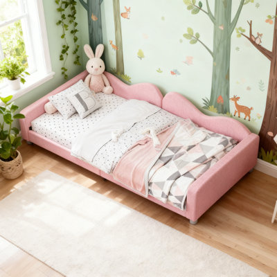 Upholstered Daybed, Sherpa Fabric Sofabed with Cloud-Shaped Backrest