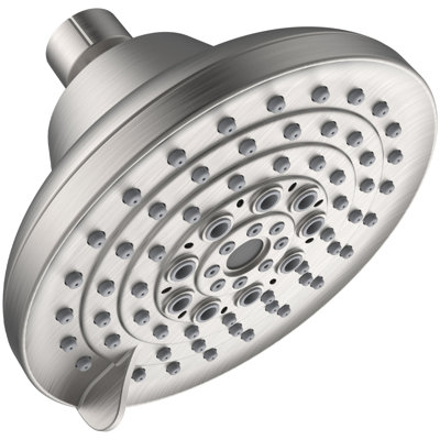 6 Spray Settings High Pressure Shower Head 5" Rain Fixed Showerhead Brushed Nickel Adjustable Shower Head With Anticlogging Nozzles, Low Flow Easily