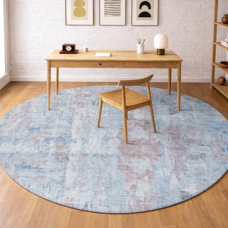 Premium Machine Washable Mayfield AMF2310 Abstract Rug, Blue, 8' Round