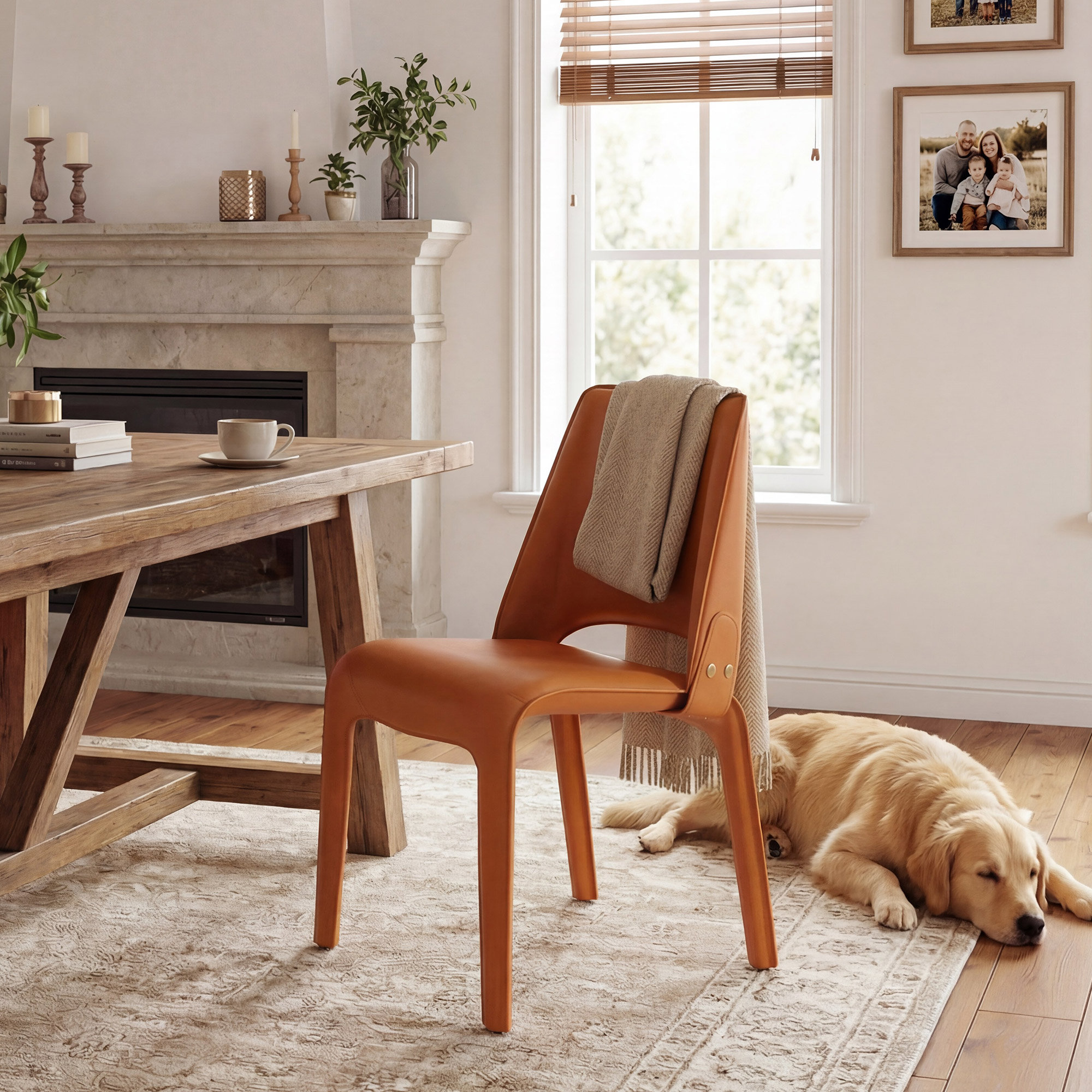 Vannes Vegan Leather Dining Chair, Minimal Assembly Needed, 1, Orange