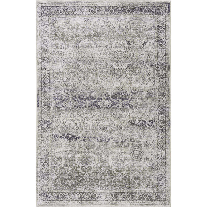 Eger Machine Washable Boho Damask Gray Area Rug, Rectangle 7 pi 10 po x 10 pi 3 po
