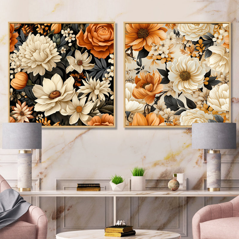 Ananas - Ensemble de 2 décorations murales florales, Encadrement brun, H 30 po x l 61 po x P 1 po