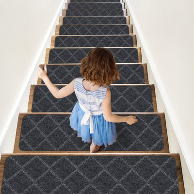 Tapis d'escalier antidérapant pour l'intérieur, 15 pièces, tapis d'escalier en bois, anti-mouvement, coulisses modernes pour enfants, 8 po x 30 po, diamant