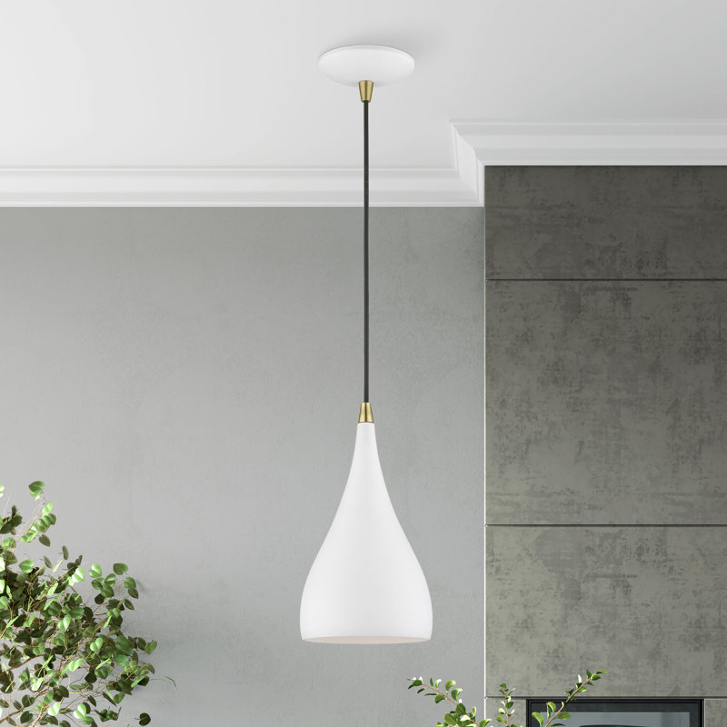 Ithel 1 - Light Pendant, Textured White/Antique Brass, Textured White