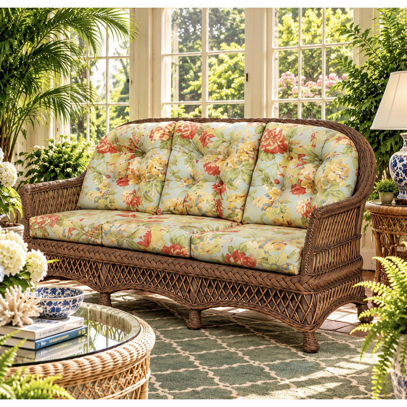 Calderon Upholstered 65 " Sofa, Floral Engagement, Brownwash