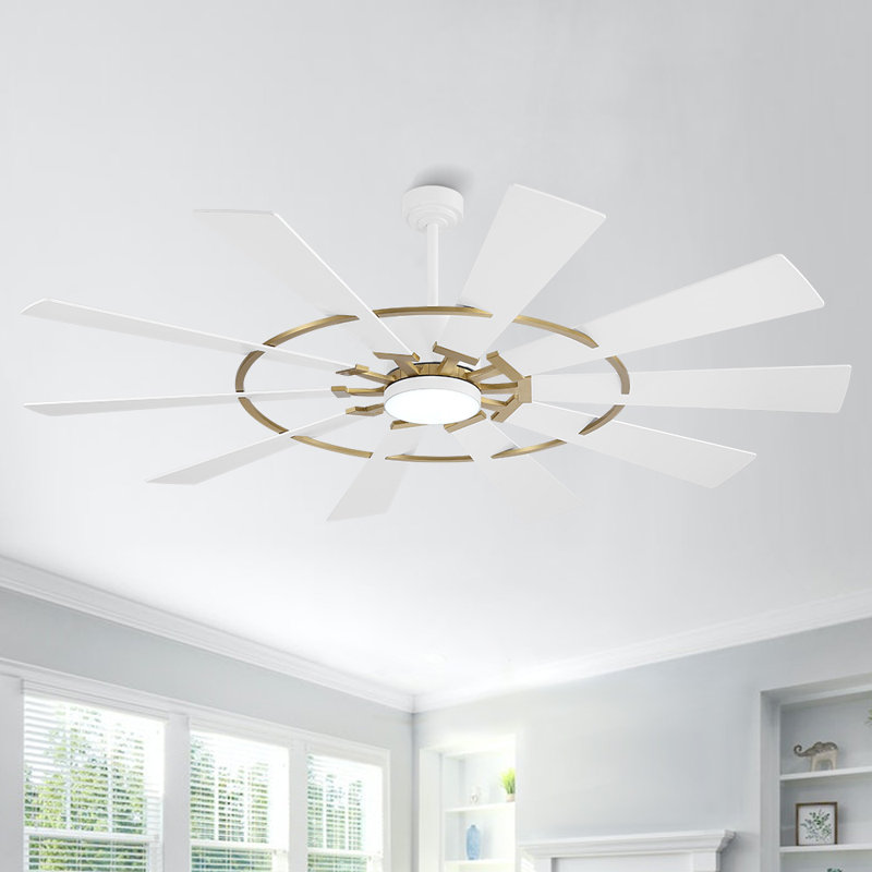 Ventilateur de plafond 10 pales 84 pouces Windmill, Blanc, Doré / Blanc, 84 po de largeur