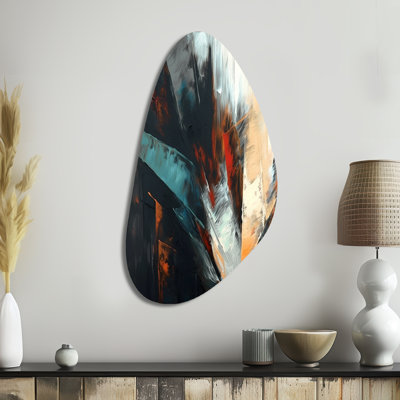 Orange And Blue Abstract Mixed Colors II - Abstract Fall Shape Assymterical Metal Wall Art