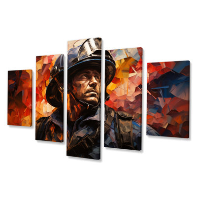 Fireman Portrait I - Fireman Canvas Print - 5 Panels