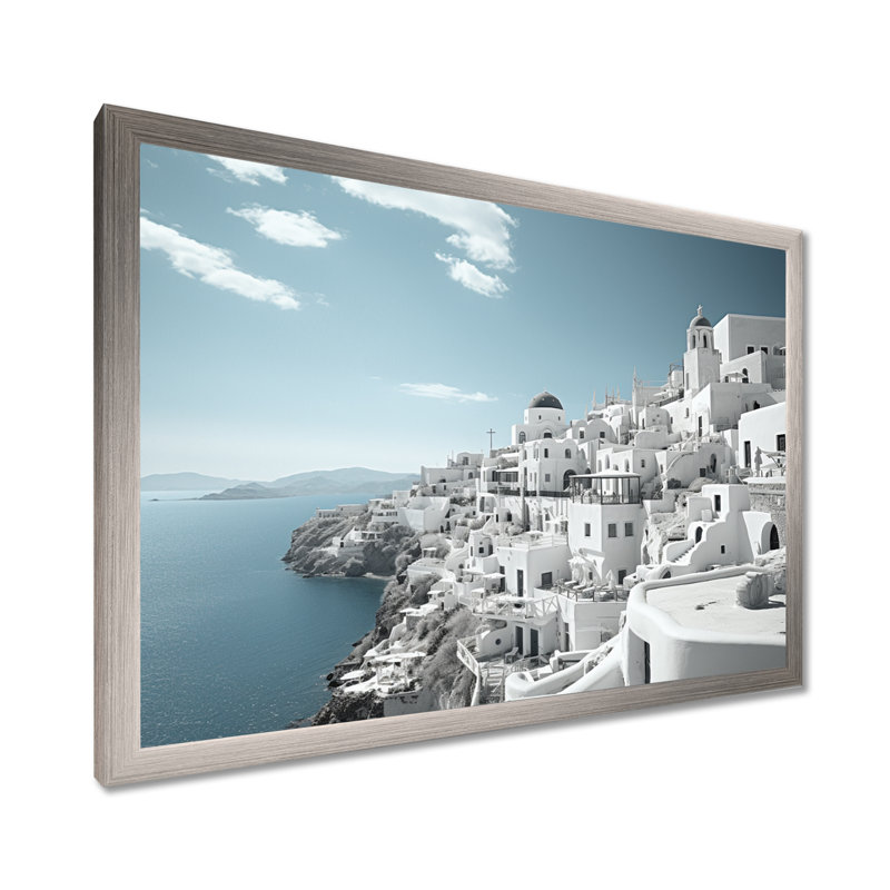 Grèce, Santorini, beau paysage urbain III - Grèce, art mural encadré, H 34 po x l 44 po x P 1,5 po, Cadre simple argenté