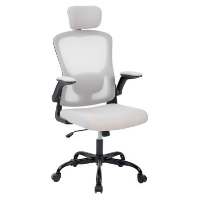 Chaise de bureau ergonomique en maille – Soutien lombaire réglable et appui-tête 2D – Accoudoirs relevables – Chaise de bureau pivotante à dossier haut pour le télétravail et le jeu – Structure noire et filet gris