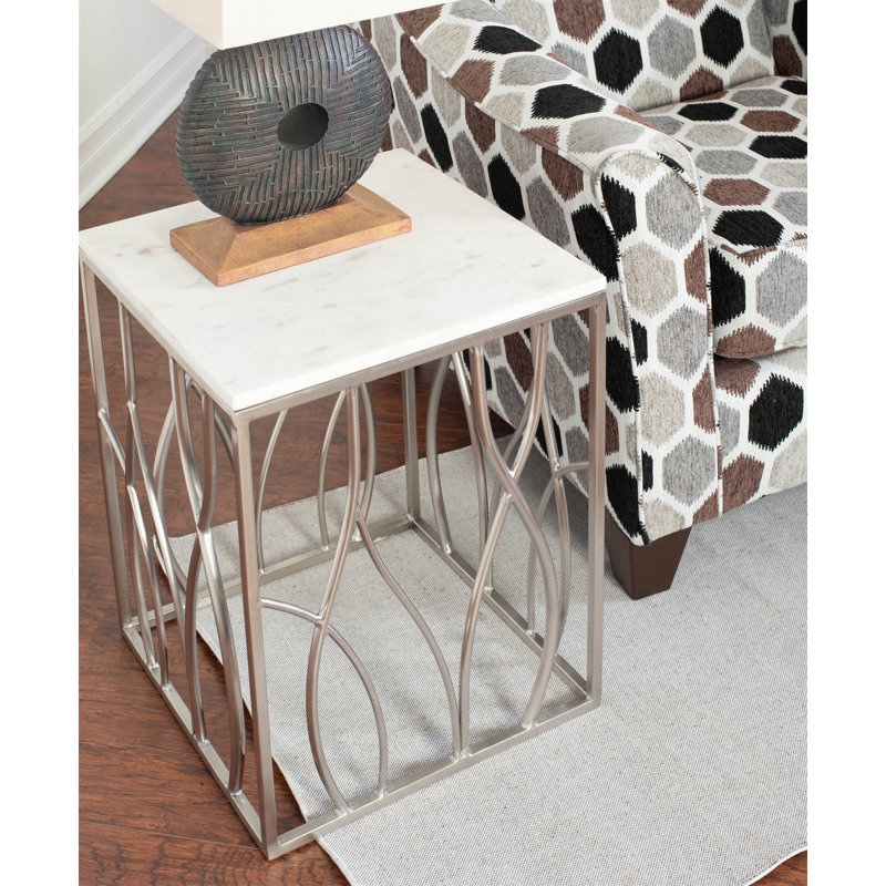 Table de bout carrée en marbre Kameral avec base en acier inoxydable