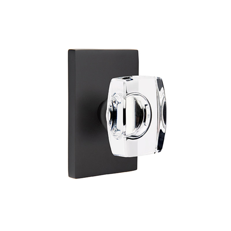 Ensemble de faux boutons Emtek avec rosette rectangulaire moderne et bouton en verre Windsor, Dos plat