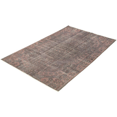 Tapis décoratif en laine de noué à la main gris foncé de conception unique 5 pi 5 po x 9 pi Devalious