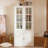 Freestanding Glass Door Pantry, Farmhouse Style Display Cabinets, Hutch With Lattice Window, For Hallways, Livingroom Kitchen & Office