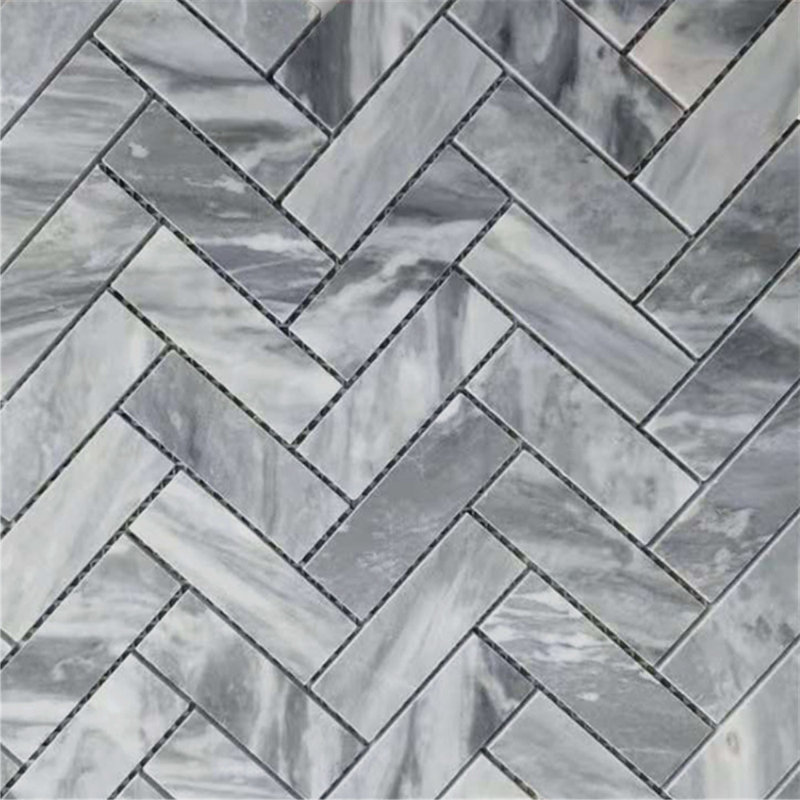 Carreau de mosaïque en marbre à chevrons 12 po x 13 po Bardiglio, Gris clair