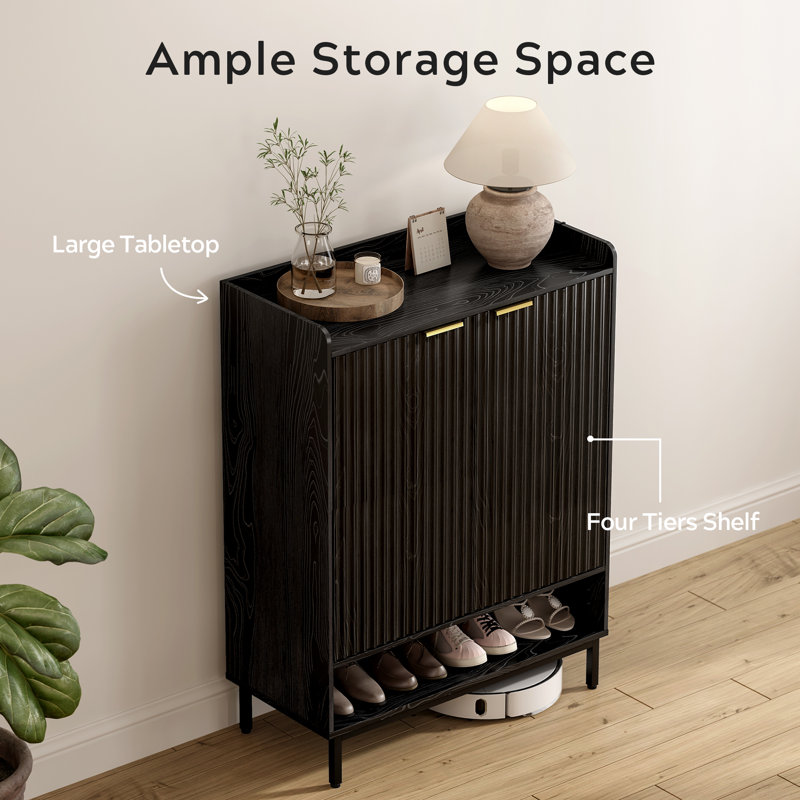 Large Shoe Cabinet With Doors, Black