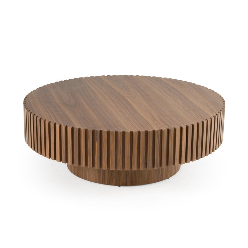 Hamsa - Table basse ronde moderne, H 15,75 po x L 39,4 po x l 39,4 po, Noyer